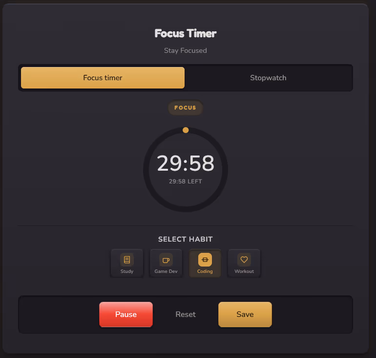 Habbitto focus timer interface