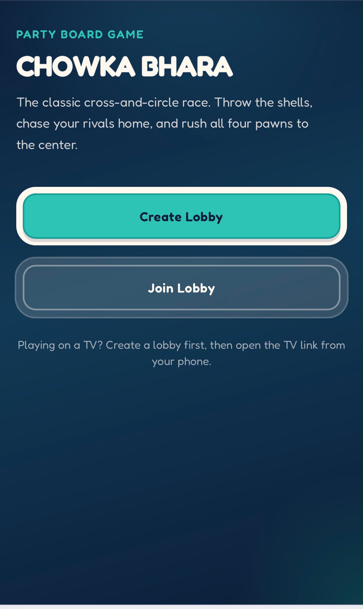 Chowka Bhara create lobby screen