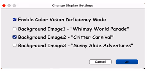 Kivi Board Game - display and CVD accessibility settings