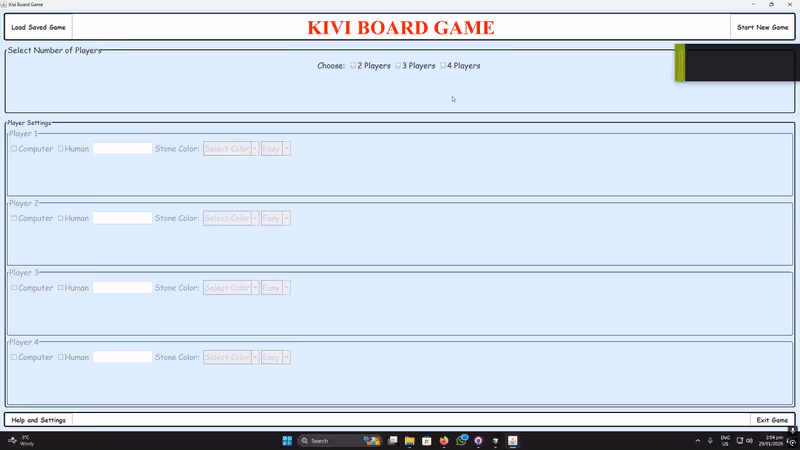 Kivi Board Game - main menu and player setup animation