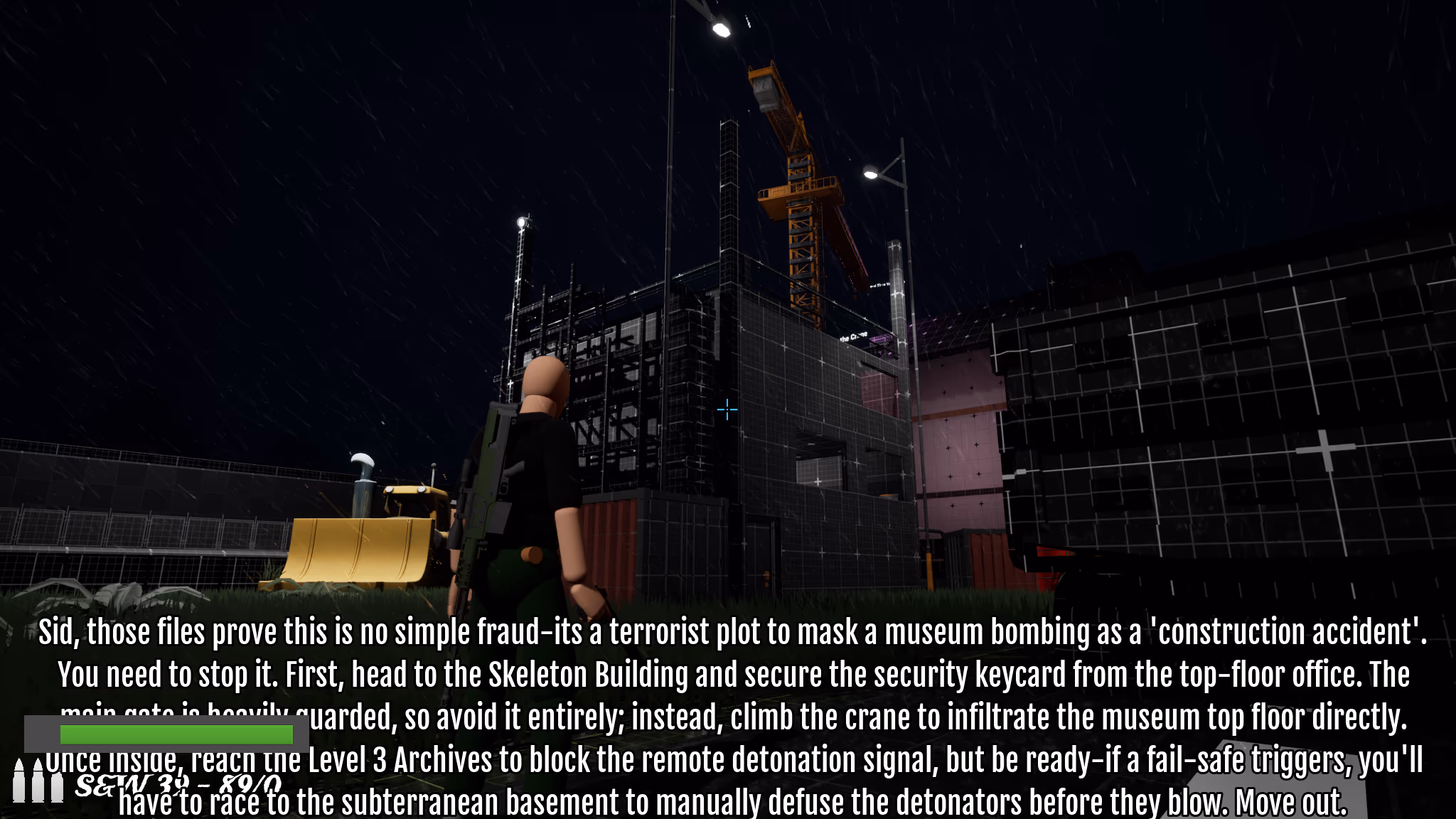 View toward Skeleton Building and yellow crane after the trailer reveal