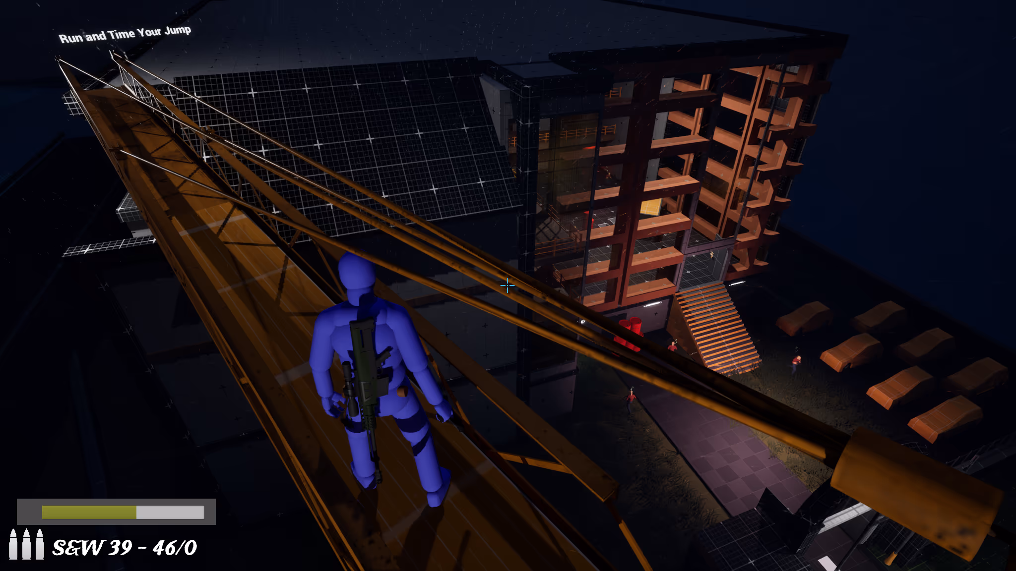 Crane arm traversal with high-altitude winds toward the museum roof
