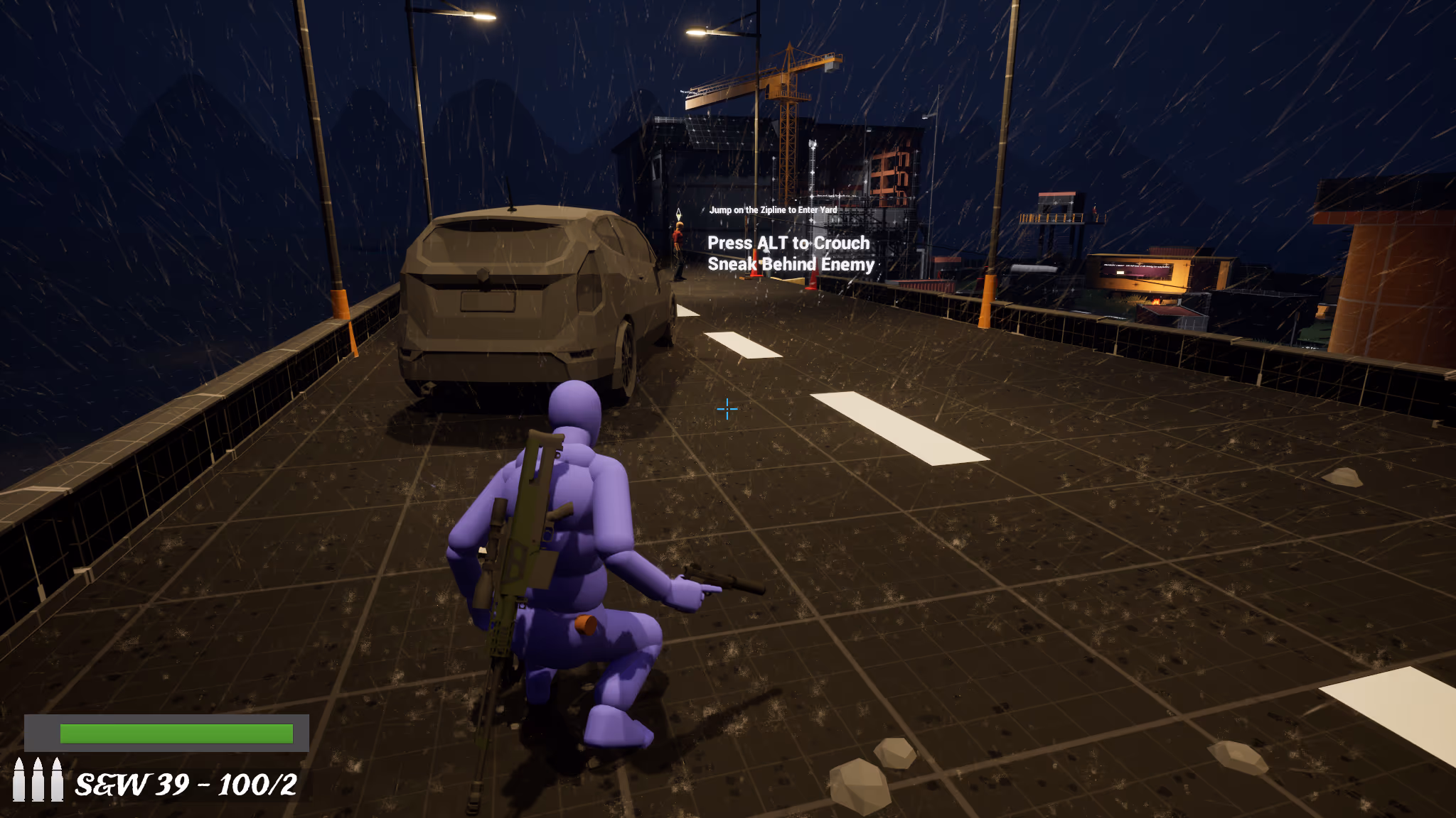 Vehicle cover, crouch prompt, and zipline alternate path near the gate
