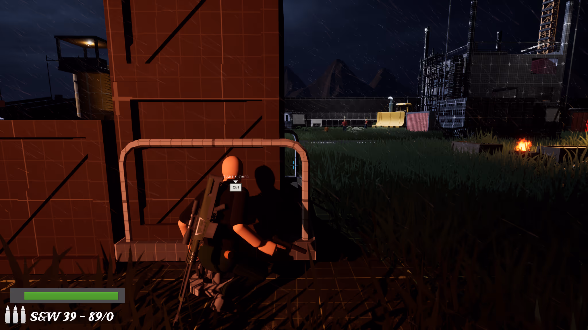 Take Cover behind a container while studying guard patterns