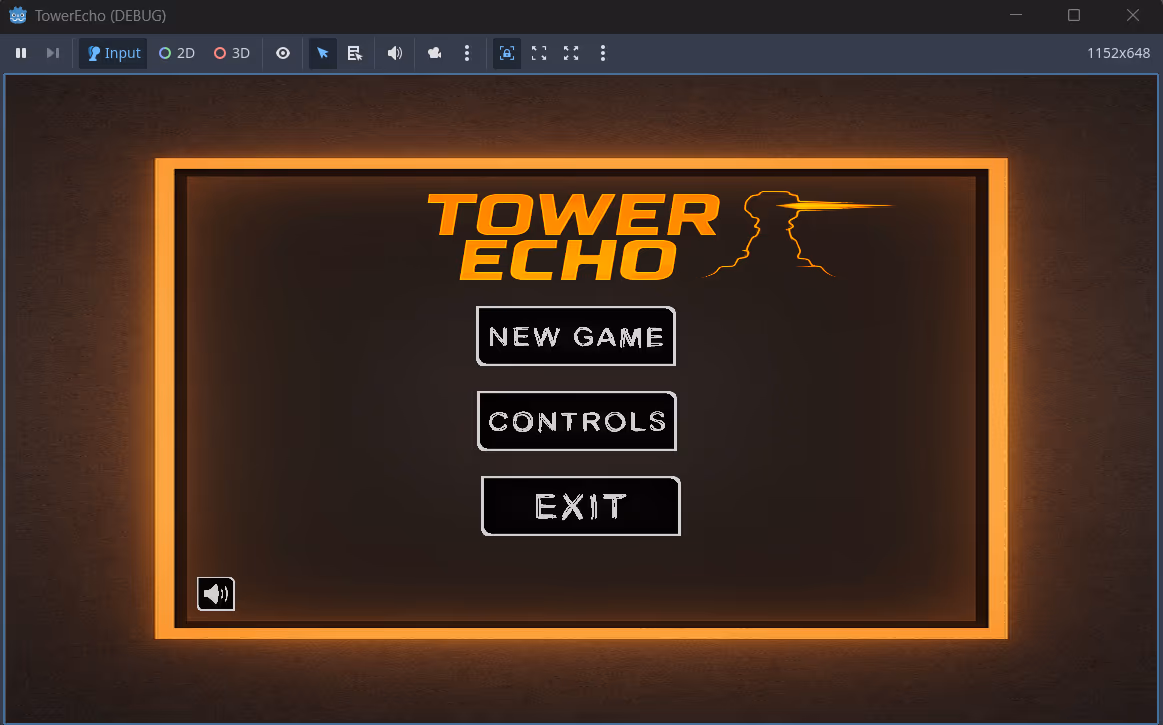 TowerEcho - main menu with New Game, Controls, and Exit