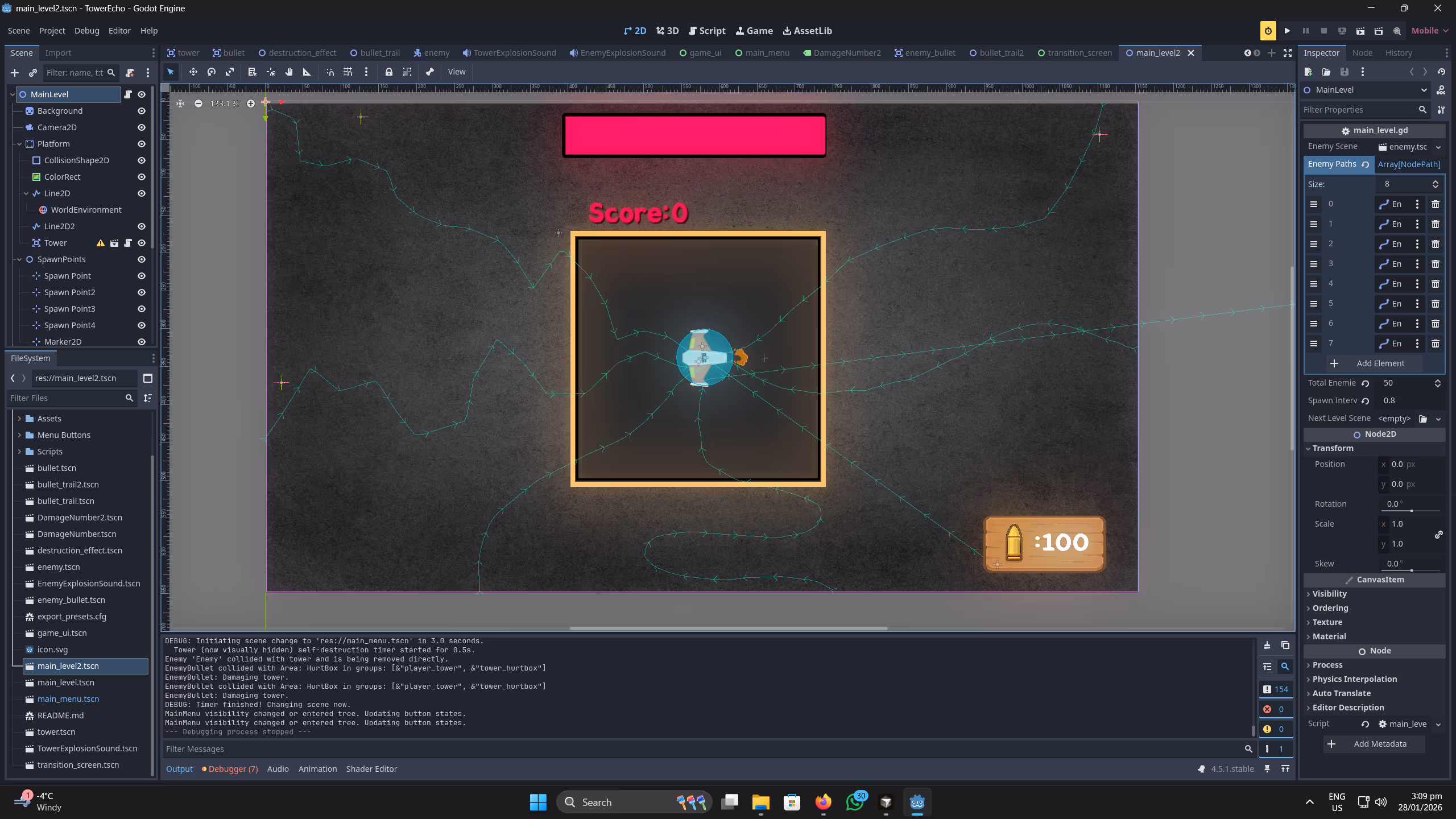 TowerEcho - early wave showing pathing and enemies