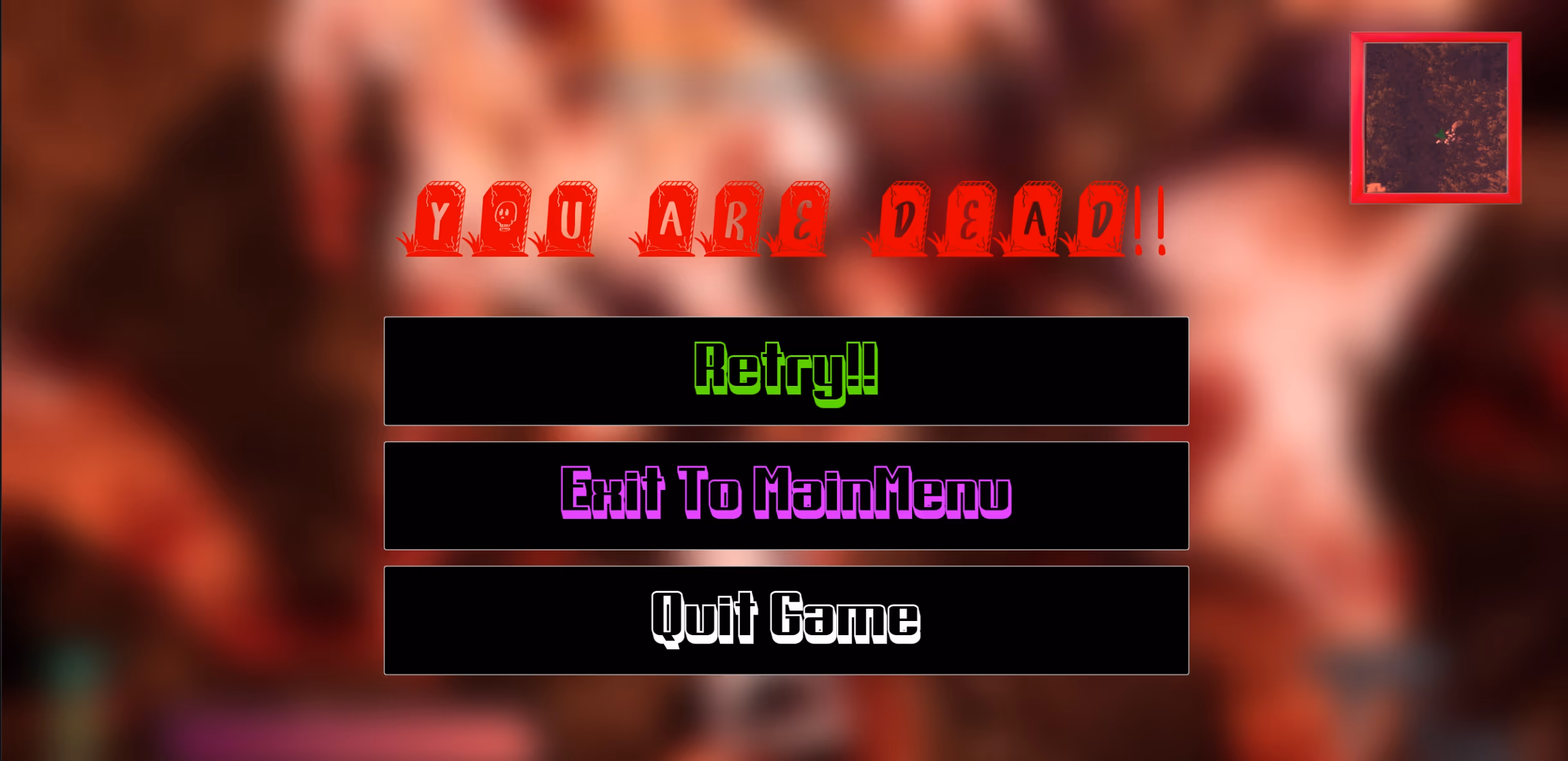 Zombie Mayhem - Game over screen